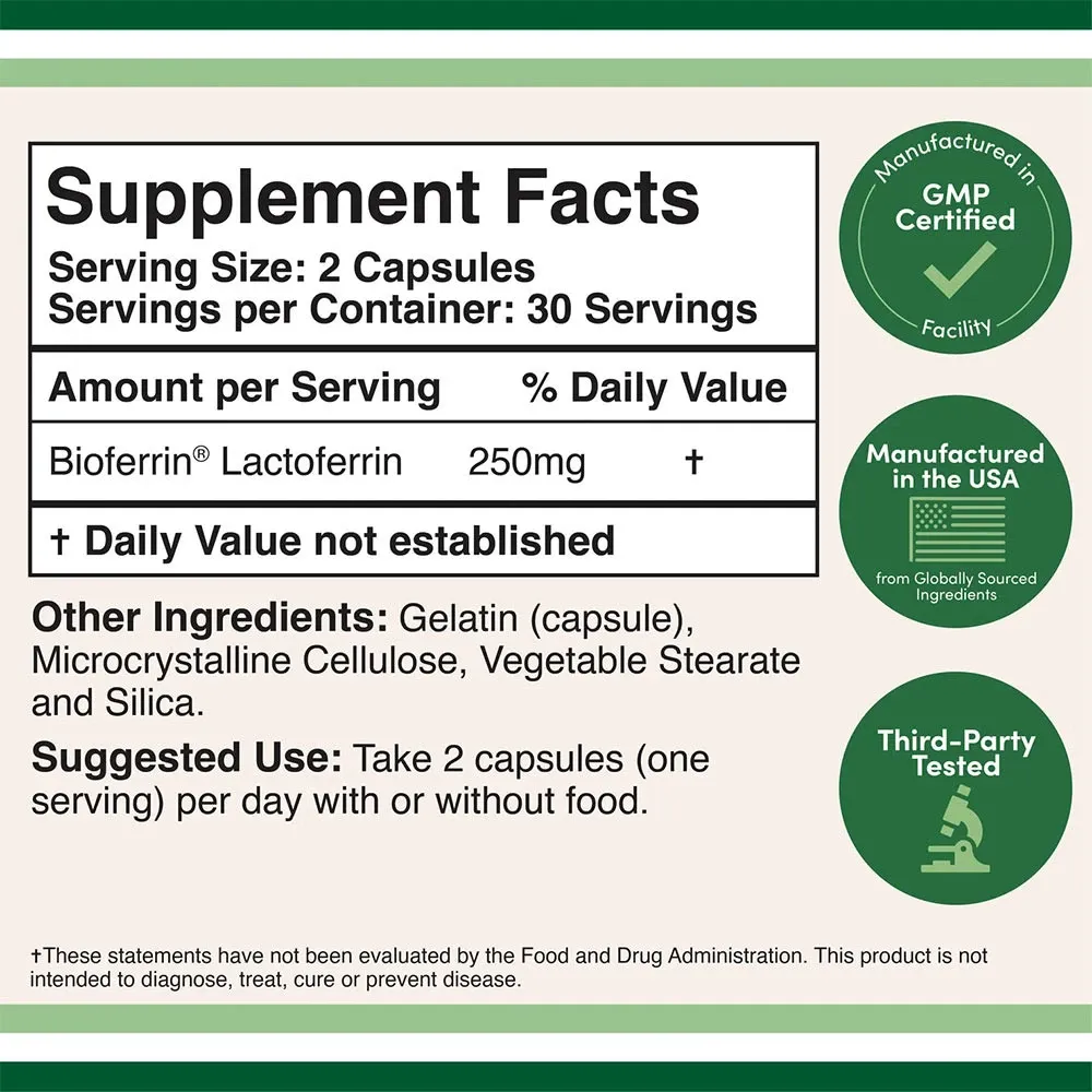 Double Wood Supplements Lactoferrin (60 Capsules) - immagine 2