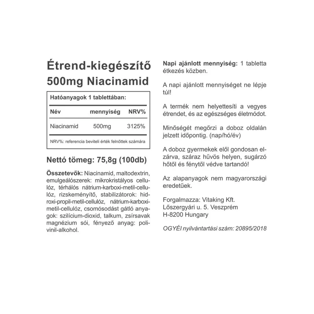 Vitaking B3 Niacinamid 500 mg (100 Tablets) - immagine 2