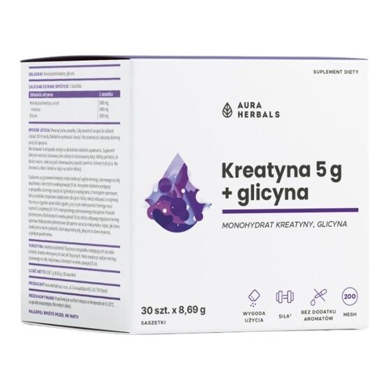 AURA HERBALS Creatina monoidrato 5 g + bustine di glicina (30 pezzi) - Viking Supplements