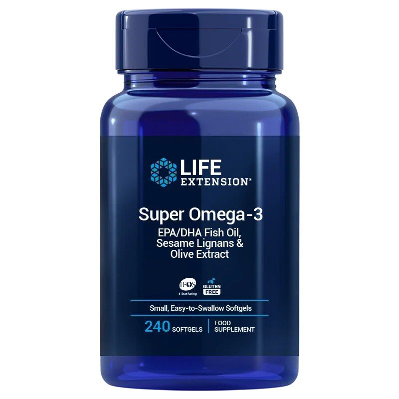 LIFE EXTENSION Super Omega-3 EPA/DHA con lignani di sesamo ed estratto di oliva - Versione UE (240 capsule morbide facili da deglutire) - Viking Supplements