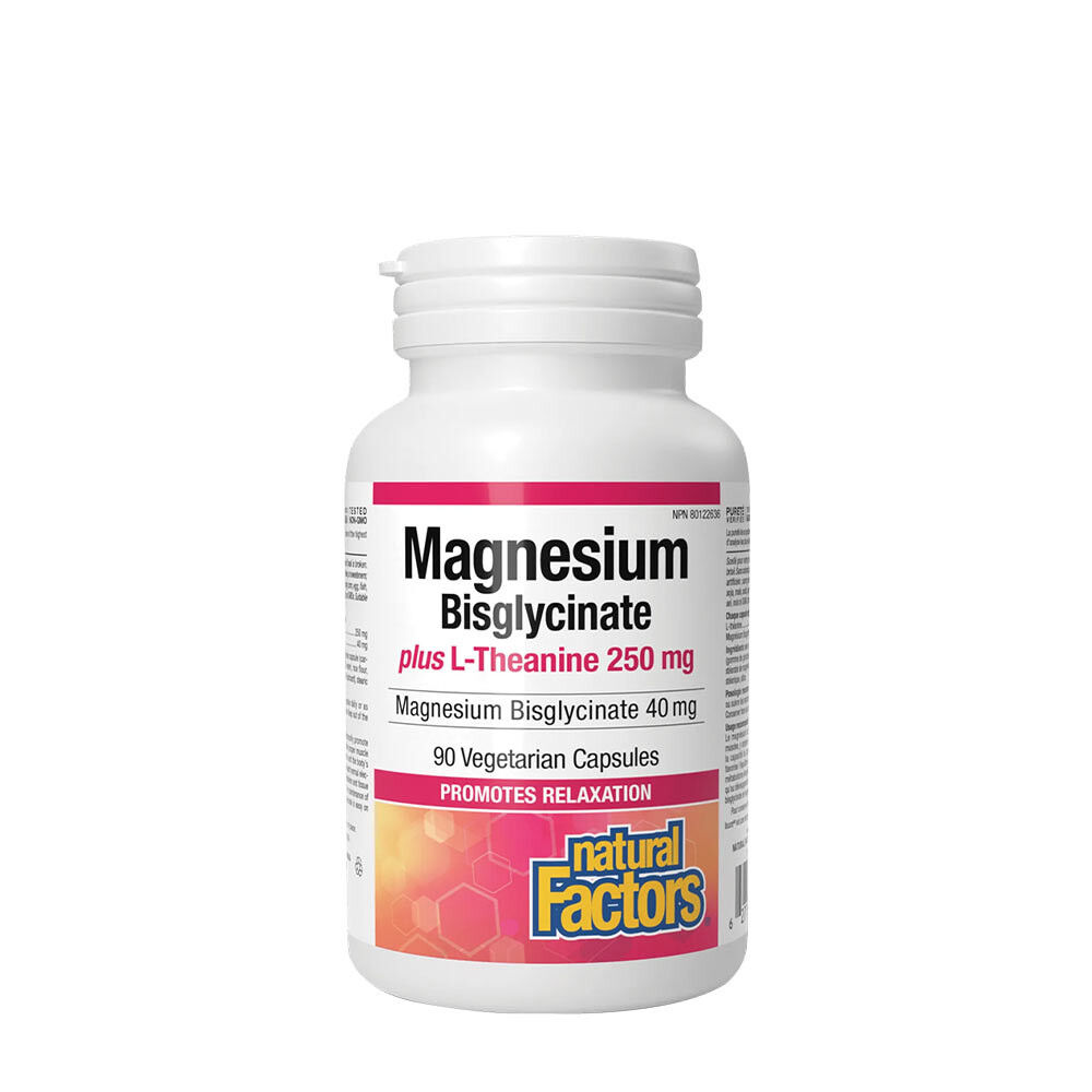 Natural Factors Magnesio bisglicinato 100 più L-teanina 250 mg (90 capsule) - Viking Supplements