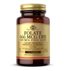 SOLGAR Folato 666 mcg DFE (400 mcg di acido folico) (250 compresse) - Viking Supplements